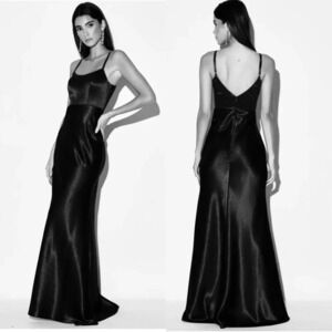 Lulus Make You Shine Satin Mermaid Maxi Dress Gown Black Size Medium